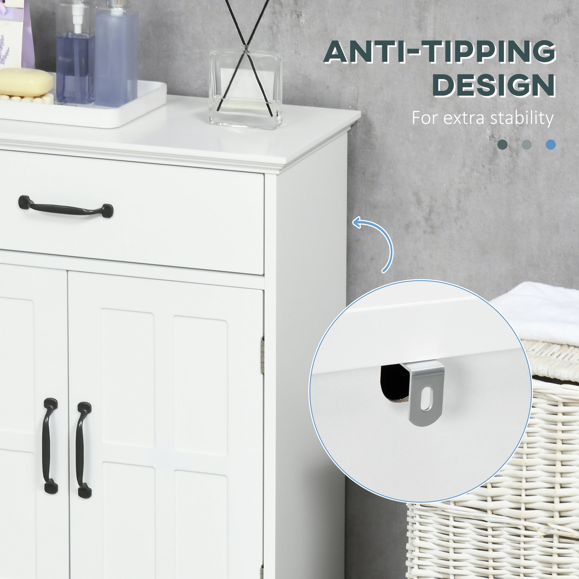 Bathroom Storage, Bathroom Cabinet with 2 Doors, Adjustable Shelves for Living Room Kitchen, 23.6"x11.8"x29.5", White