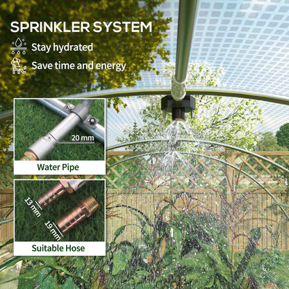 20' x 10' Walk-in Greenhouse with Sprinkler System, Tunnel Green House with Wide Roll-up Door, 12 Mesh Windows, Green