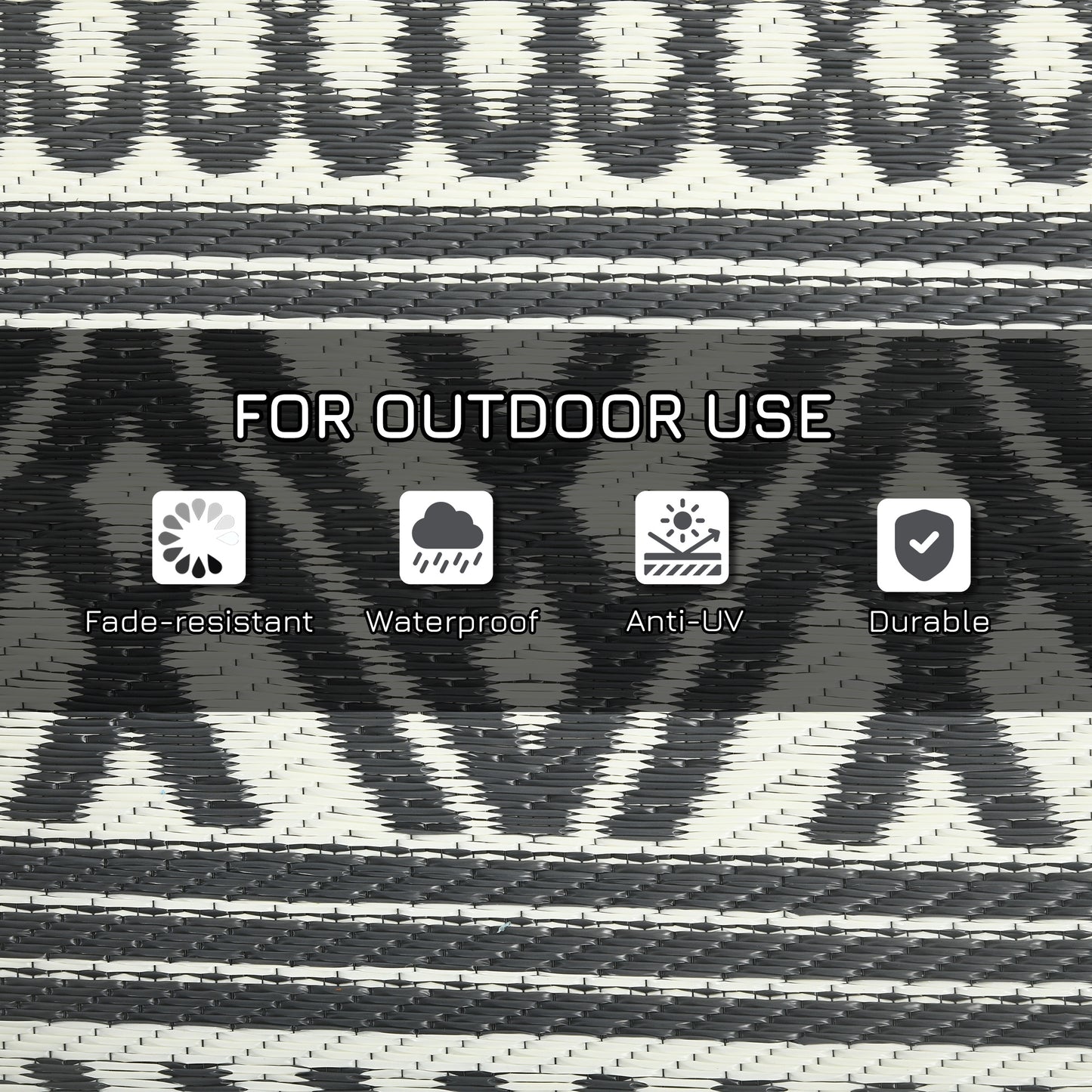 Reversible Outdoor Rug Waterproof Plastic Straw RV Rug with Carry Bag, 9' x 18', Grey and Cream White Boho