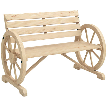 42" Wood Wagon Wheel Bench Garden Loveseat Rustic Seat, Natural Wood