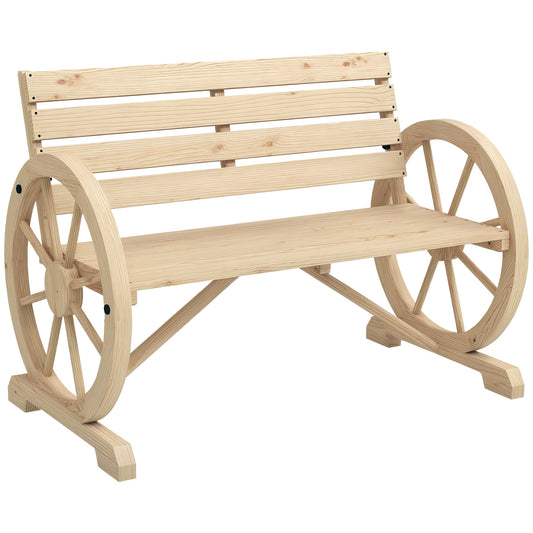 42" Wood Wagon Wheel Bench Garden Loveseat Rustic Seat, Natural Wood