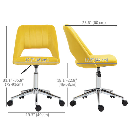 Mid Back Office Chair Velvet Fabric Swivel Scallop Shape Computer Desk Chair, Yellow