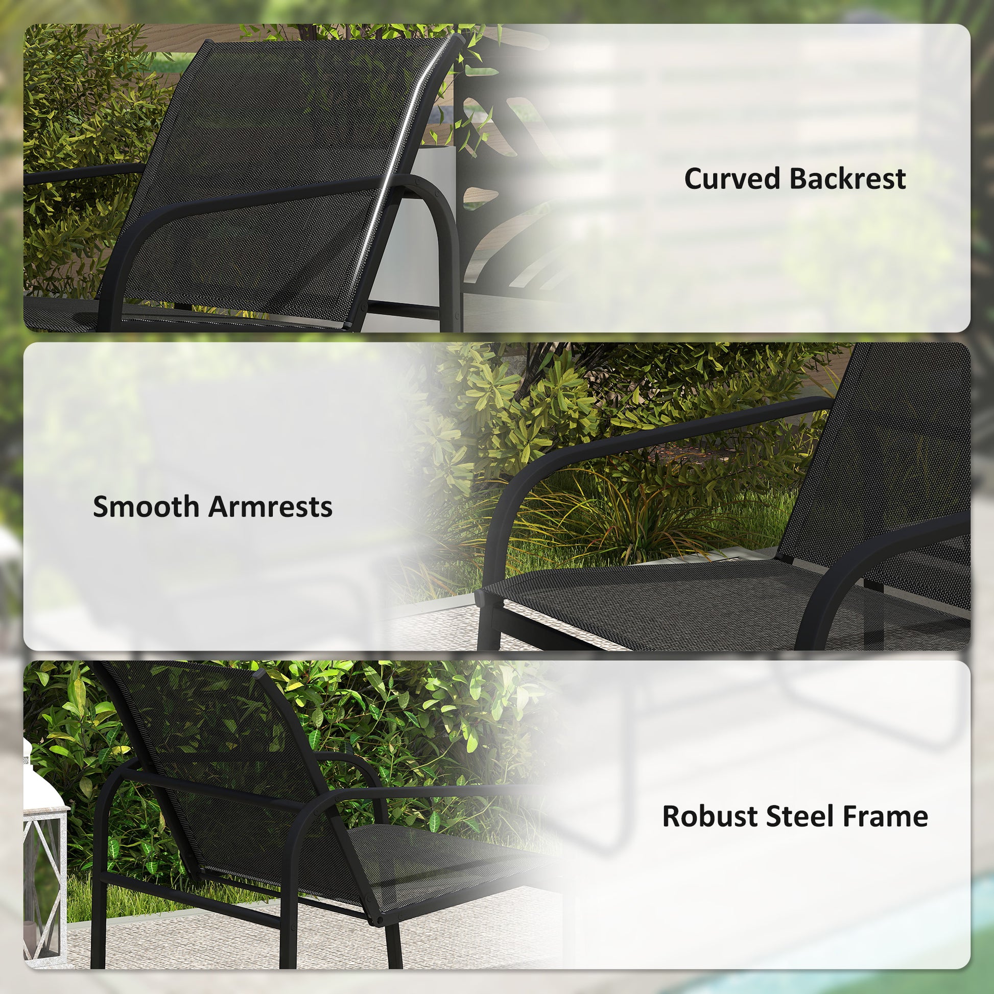 5-Piece Patio Furniture Set, Outdoor Conversation Set with 2 Loveseats, 2 Armchairs, Glass-Top Table, Black