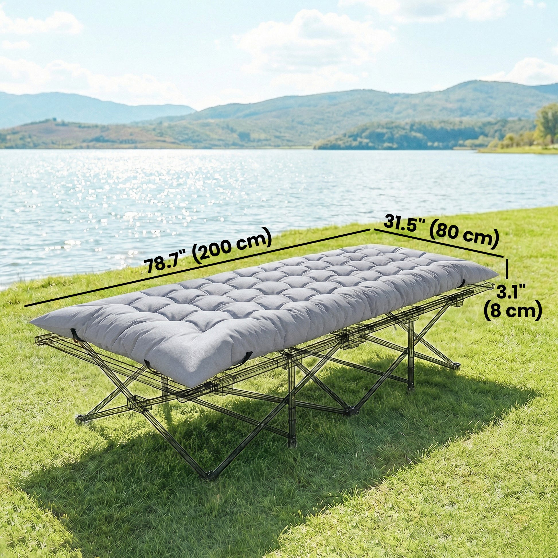 Sleeping Mat, Camping Mat Pad with Elastic Straps, Light Grey