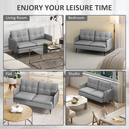 55" Loveseat Sofa, Linen Love Seat w/ S spring, Steel Legs and Button Tufting, Small Couch for Living Room, Grey