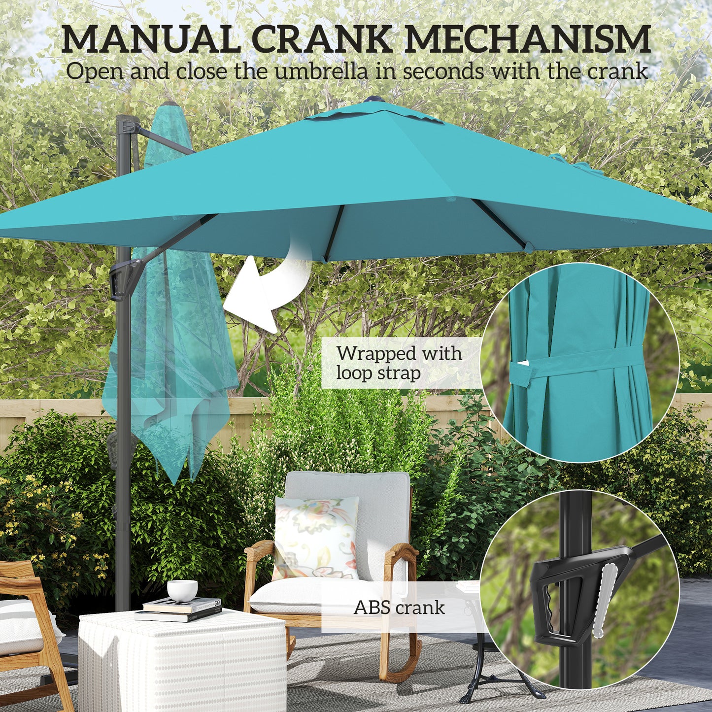 8'x8' Square Patio Hanging Offset Umbrella, Outdoor Cantilever Parasol w/ Cross Base, Blue