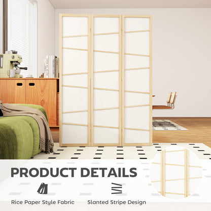 66.9" Folding Room Divider, 3 Panel Wall Partition with Wood Frame for Bedroom, Home Office, Natural Wood