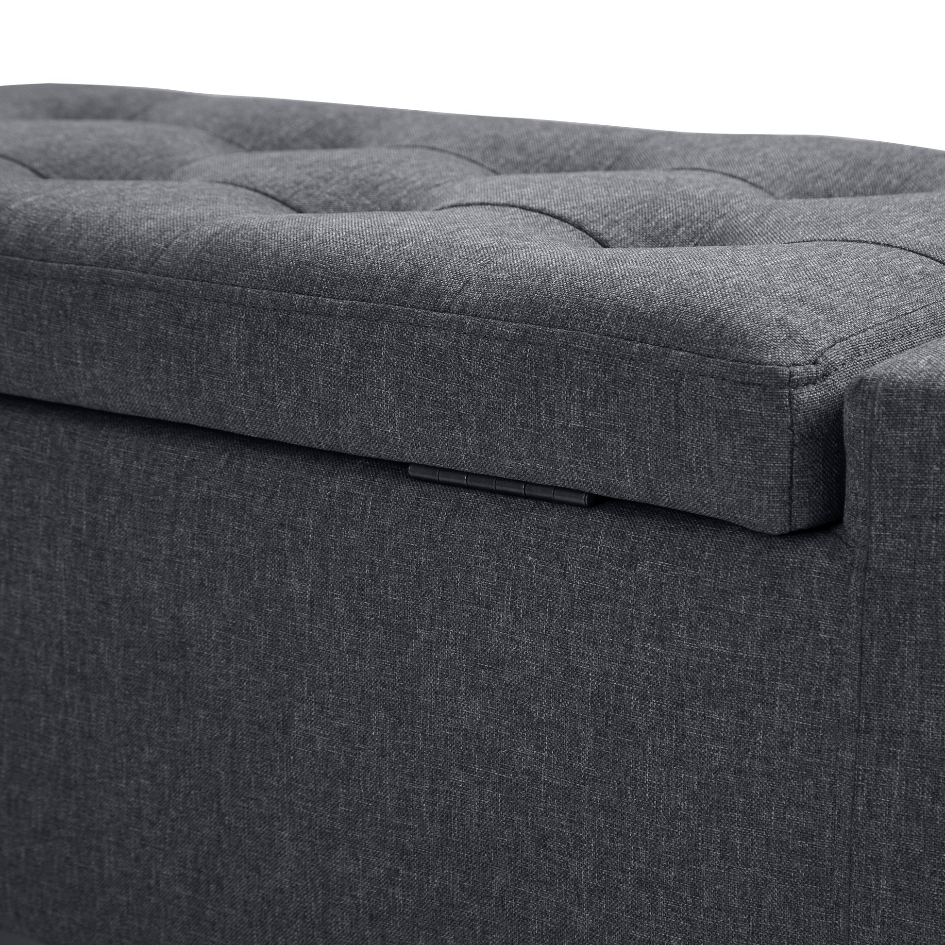 Storage Ottoman Bench, Linen Upholstered Bench with Tufted Design, Flipping Top, Dark Grey