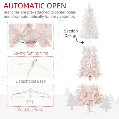 5ft Pencil Artificial Christmas Tree with Pine Realistic Branches, Auto Open, Pink and White