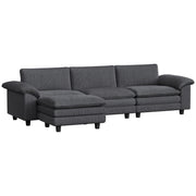 Sectional Sofa, L Shaped Sofa with Deep Seat, Movable Ottoman and Pillow-top Armrests, Dark Grey