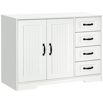 Modern Sideboard Buffet Cabinet with Drawers and Beadboard Door Cupboard Kitchen Storage Cabinet White