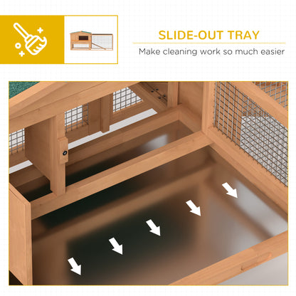 62'' L 2-Story Rabbit Hutch Bunny Cage Small Animal House with Pull Out Tray, Detachable Run, Ramp, for Indoor Outdoor, Natural