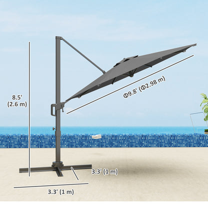 10' Offset Patio Umbrella Cantilever Umbrella with Aluminium Pole 360° Rotation and Tilt Adjustment, Grey