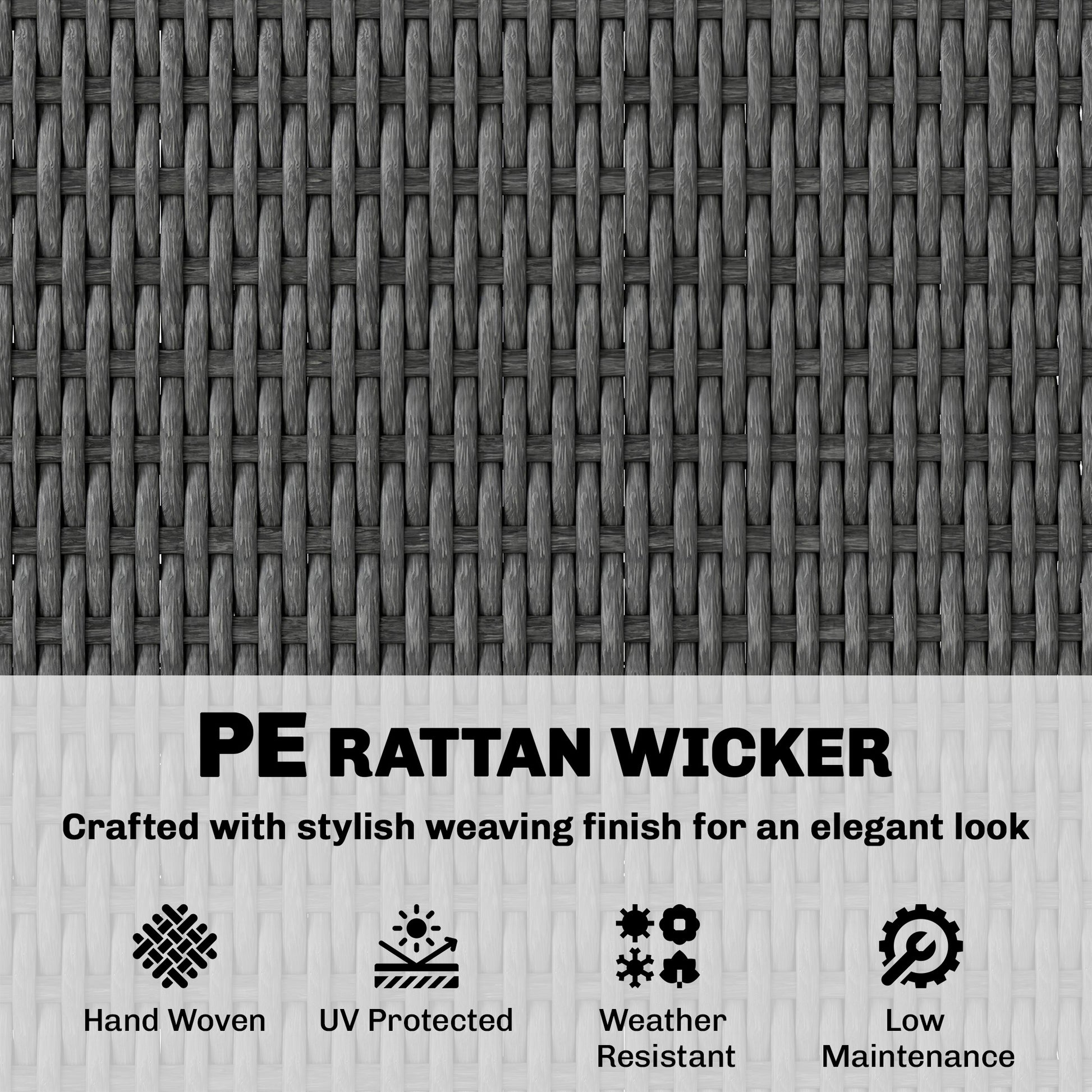 Wicker Outdoor Storage Cabinet with 2 Doors and Drawers, 2-Tier Shelf Rattan Patio Storage Cabinet, Dark Grey