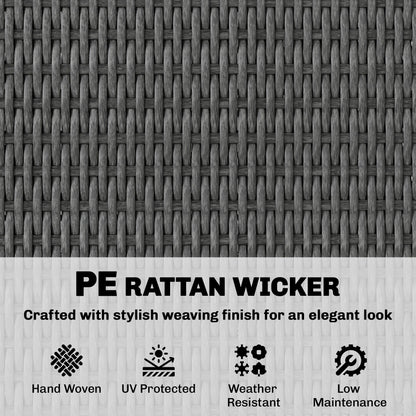 Wicker Outdoor Storage Cabinet with 2 Doors and Drawers, 2-Tier Shelf Rattan Patio Storage Cabinet, Dark Grey