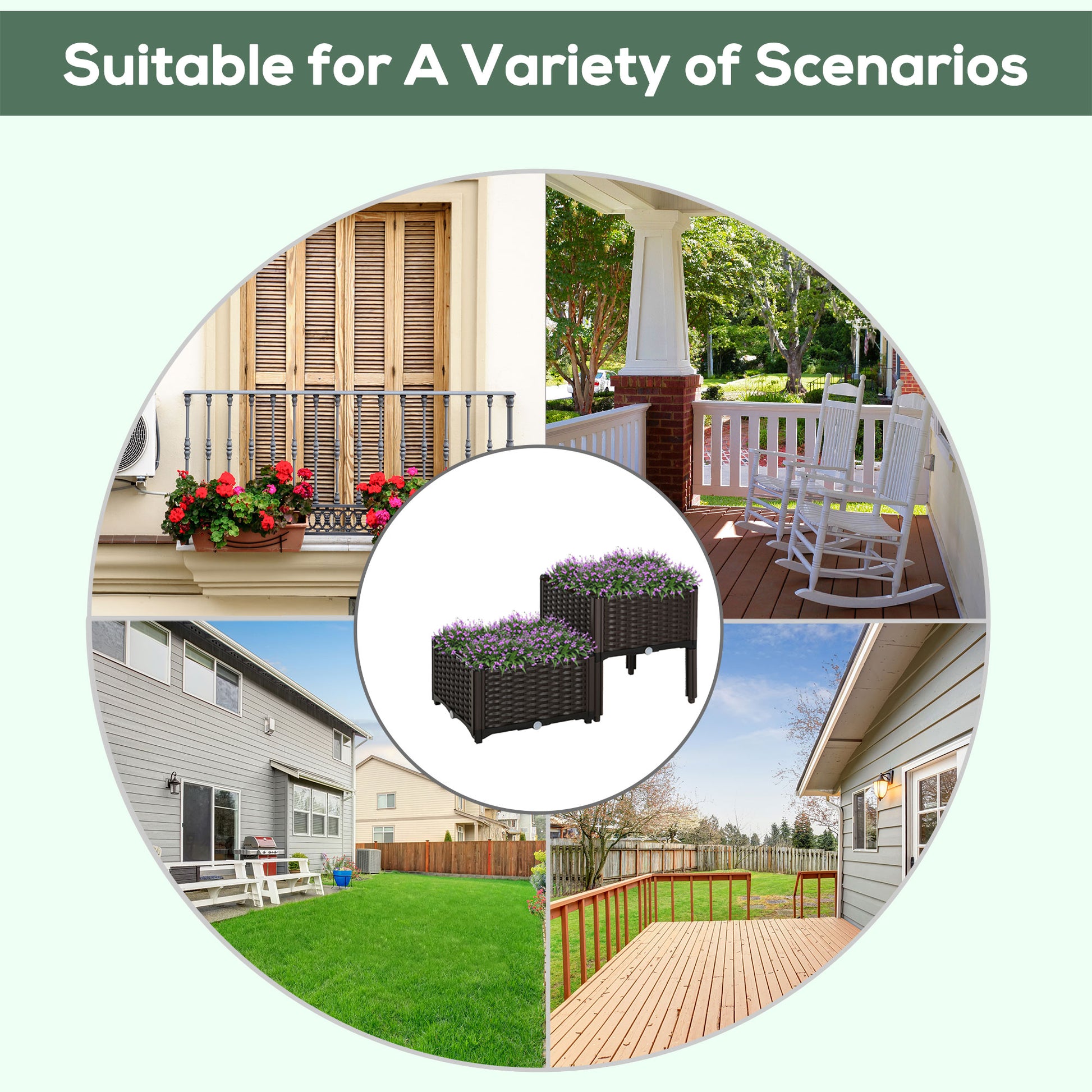 2 Piece Raised Garden Bed PP Raised Flower Bed Vegetable Herb Grow Box Stand Brown