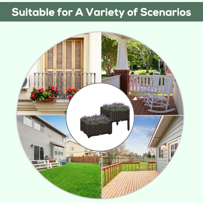 2 Piece Raised Garden Bed PP Raised Flower Bed Vegetable Herb Grow Box Stand Brown