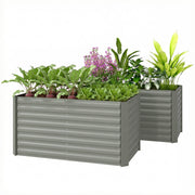 Set of 2 Galvanized Metal Planters for Outdoor Plants, 4' x 2' x 2' Raised Garden Bed, Light Grey