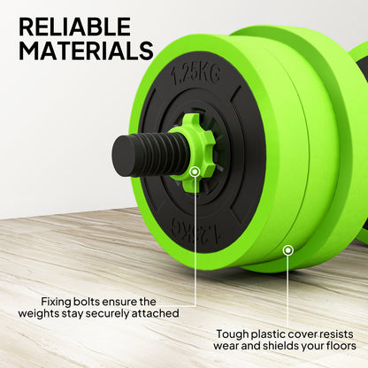 Soozier 44lbs 4-in-1 Adjustable Weight Dumbbell Set, Barbell, Kettlebell, Push Up Stand, Green