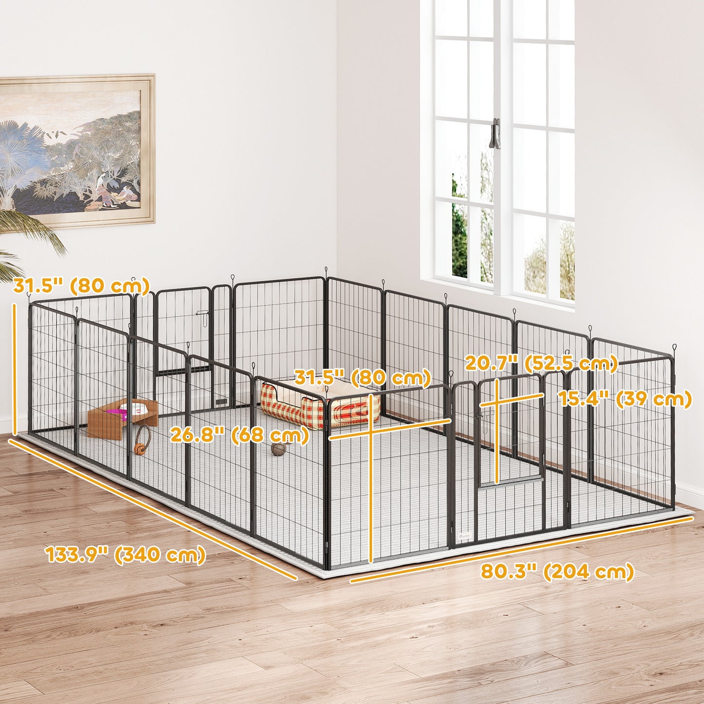 16 Panels Dog Playpen with Strap, Portable & DIY, for Medium Dogs, for Yard, RV, Camping, Garden, 31.5" H