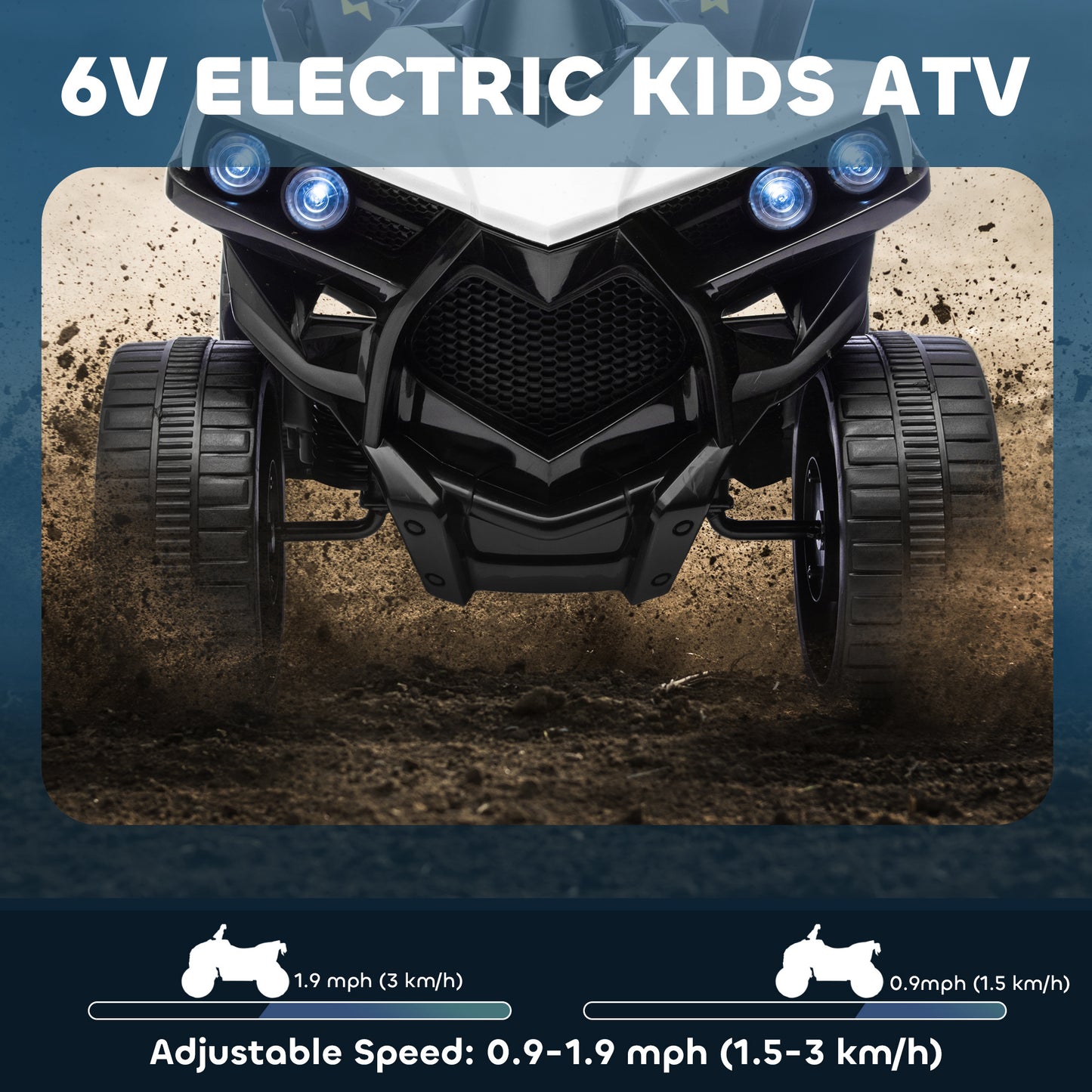 Qaba 6V Kids ATV, 4 Wheeler Electric Ride on Car with Music and LED Headlights, for Ages 37-72 Months Boys and Girls, White