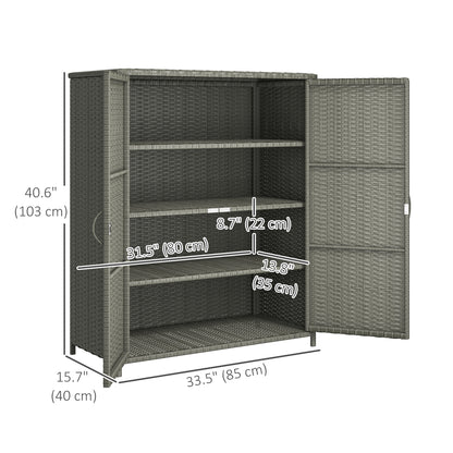 Wicker Outdoor Storage Cabinet, Pool Storage Organizer with 4 Shelves and 2 Doors for Garden, Backyard, Dark Grey