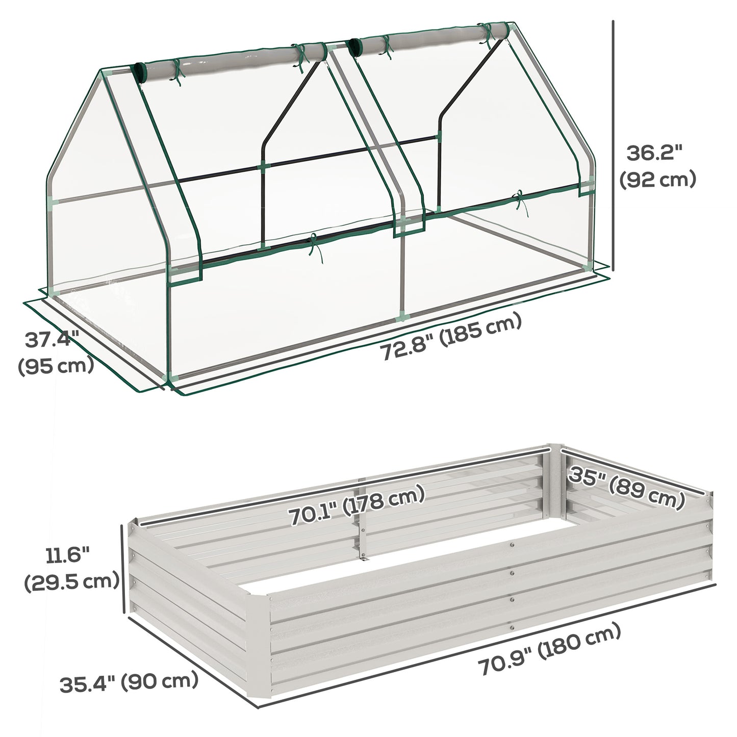 6' x 3' Metal Planter Box with Cover, Raised Garden Bed with Mini Greenhouse for Herbs, Vegetables, Clear and Silver