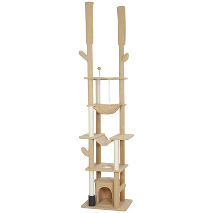 89"-100" Floor to Ceiling Cat Tree Cat Tower for Large Cats w/ Scratching Posts, Grooming Brush Post, Cat Condo, Brown