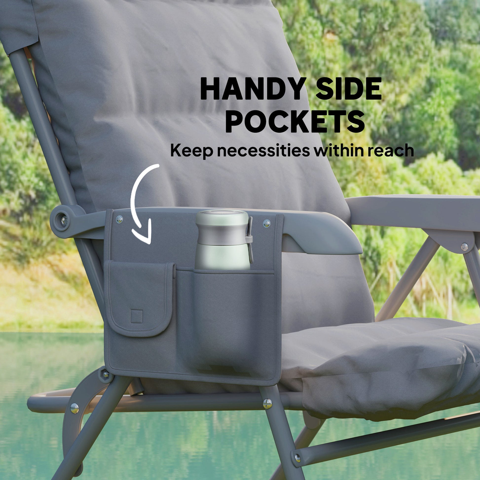 5-Level Reclining Camping Chair, Adjustable High Back Camping Chair with Side Pockets, Compact Camping Chair for Adults