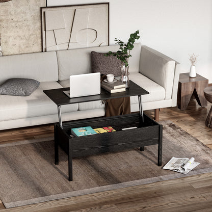 39" Modern Lift Top Coffee Table with Hidden Storage Compartment, Center Table for Living Room, Black