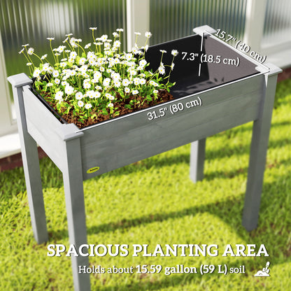 34"x18"x30" Wooden Raised Garden Bed, Elevated Planter Box with Legs, Drainage Holes, Inner Bag for Garden, Dark Grey