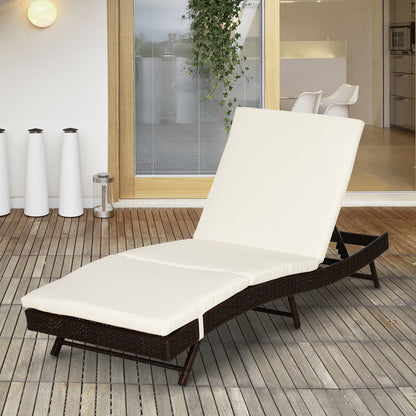 Wicker Patio Lounger, Outdoor S Shape Recliners Lounge Chair w/ 5-Level Adjustable Backrest, Soft Padded Cushion for Outdoor Use, Cream White