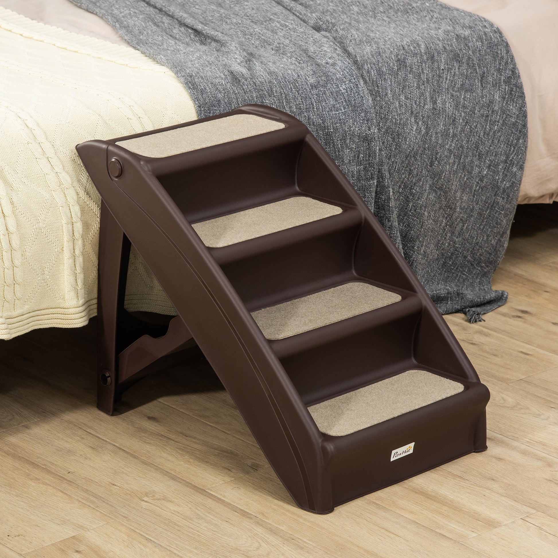 4-Level Portable Pet Stairs, Foldable Dog Ramp, Lightweight Cat Steps, with Nonslip Soft Mats, for High Bed, Sofa, Up to 44 lbs, Dark Brown