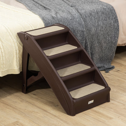 4-Level Portable Pet Stairs, Foldable Dog Ramp, Lightweight Cat Steps, with Nonslip Soft Mats, for High Bed, Sofa, Up to 44 lbs, Dark Brown