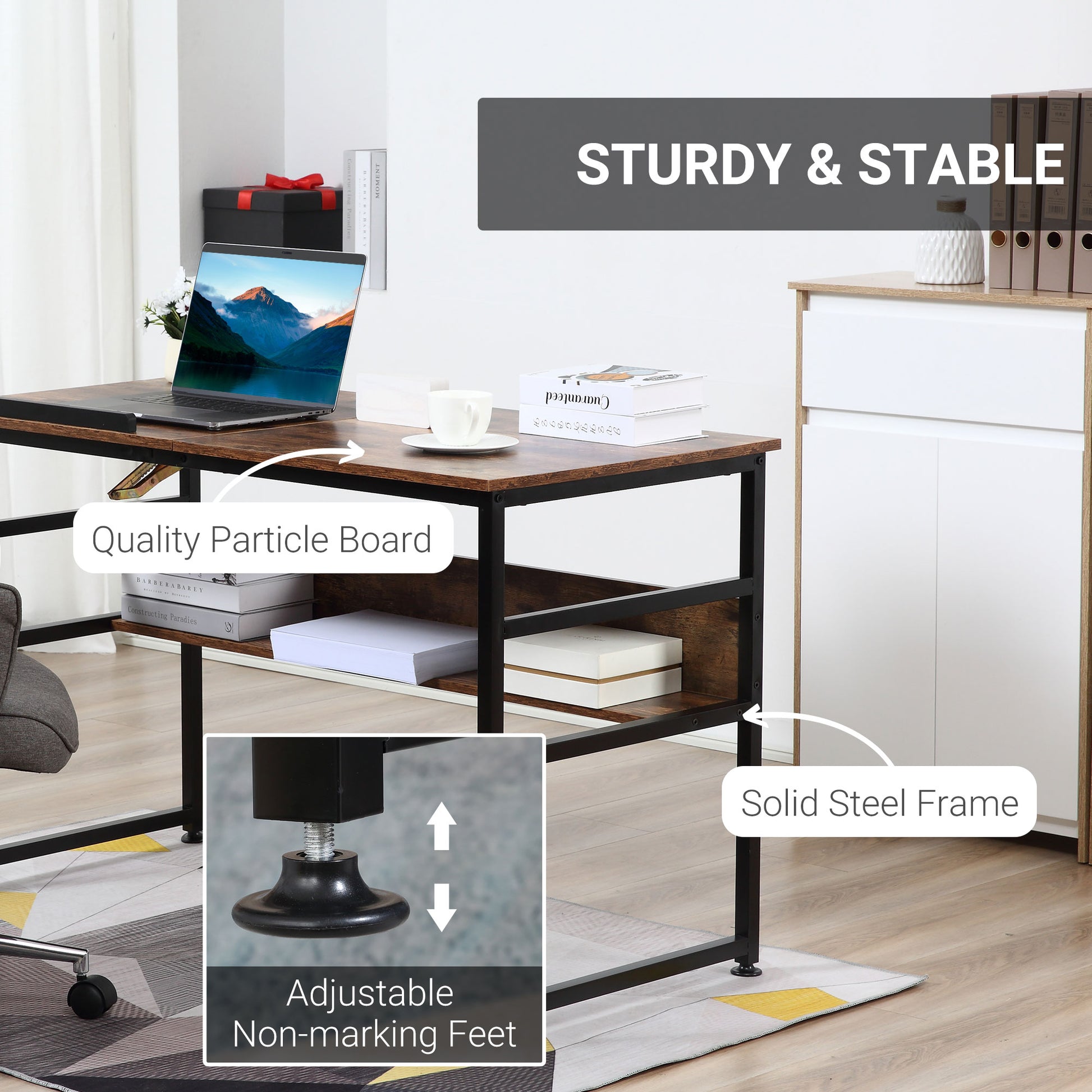 Adjustable Drafting Table Art Desk Drawing Table Craft Desk Workstation for Painting Multifunctional Writing Desk with Tiltable Tabletop and Storage Shelf Rustic Brown