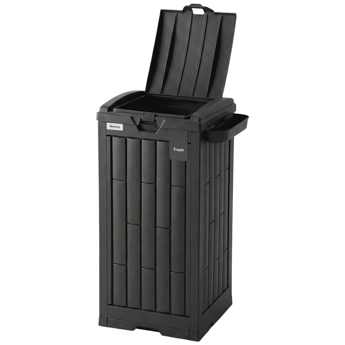 29 Gallon Outdoor Garbage Bin with Dual Lid, Plastic Outdoor Waste Trash Can with Side Holder and Drip Tray, Black
