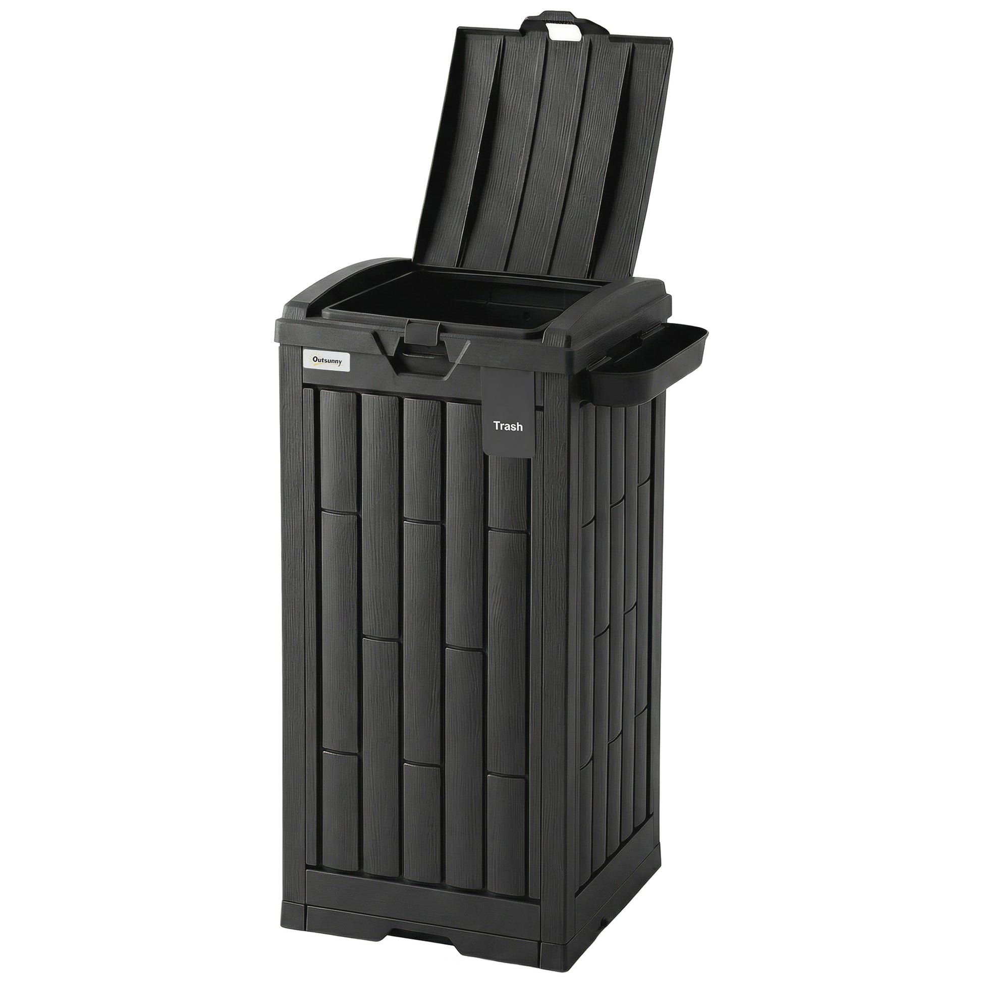 29 Gallon Outdoor Garbage Bin with Dual Lid, Plastic Outdoor Waste Trash Can with Side Holder and Drip Tray, Black