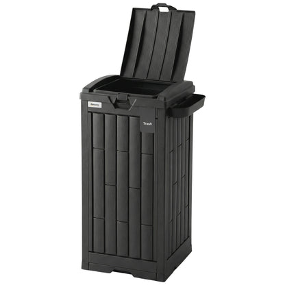 29 Gallon Outdoor Garbage Bin with Dual Lid, Plastic Outdoor Waste Trash Can with Side Holder and Drip Tray, Black
