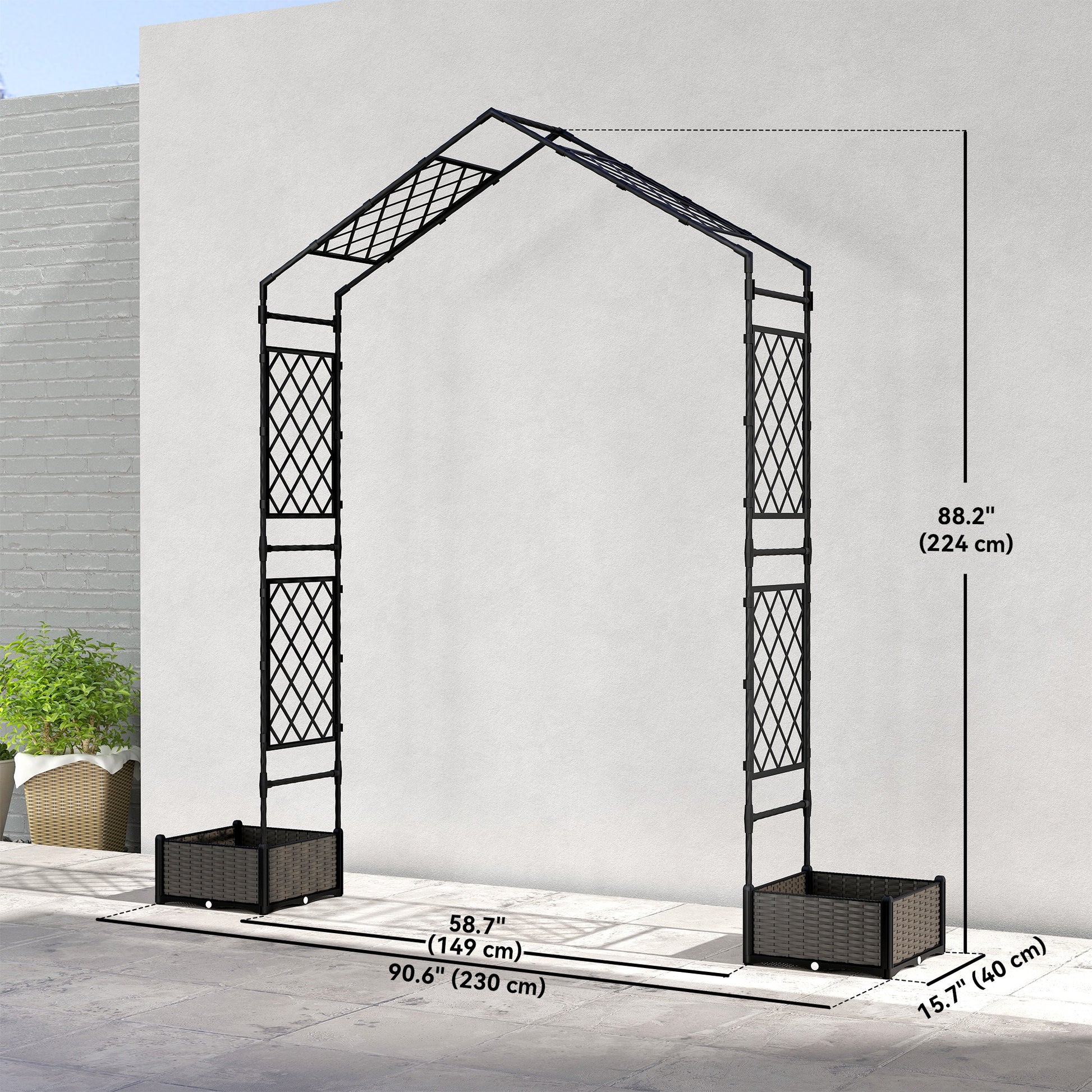 Garden Arch Outdoor Trellis Arbor with 2 Planter Boxes, 90.6" x 15.7" x 88.2", Black