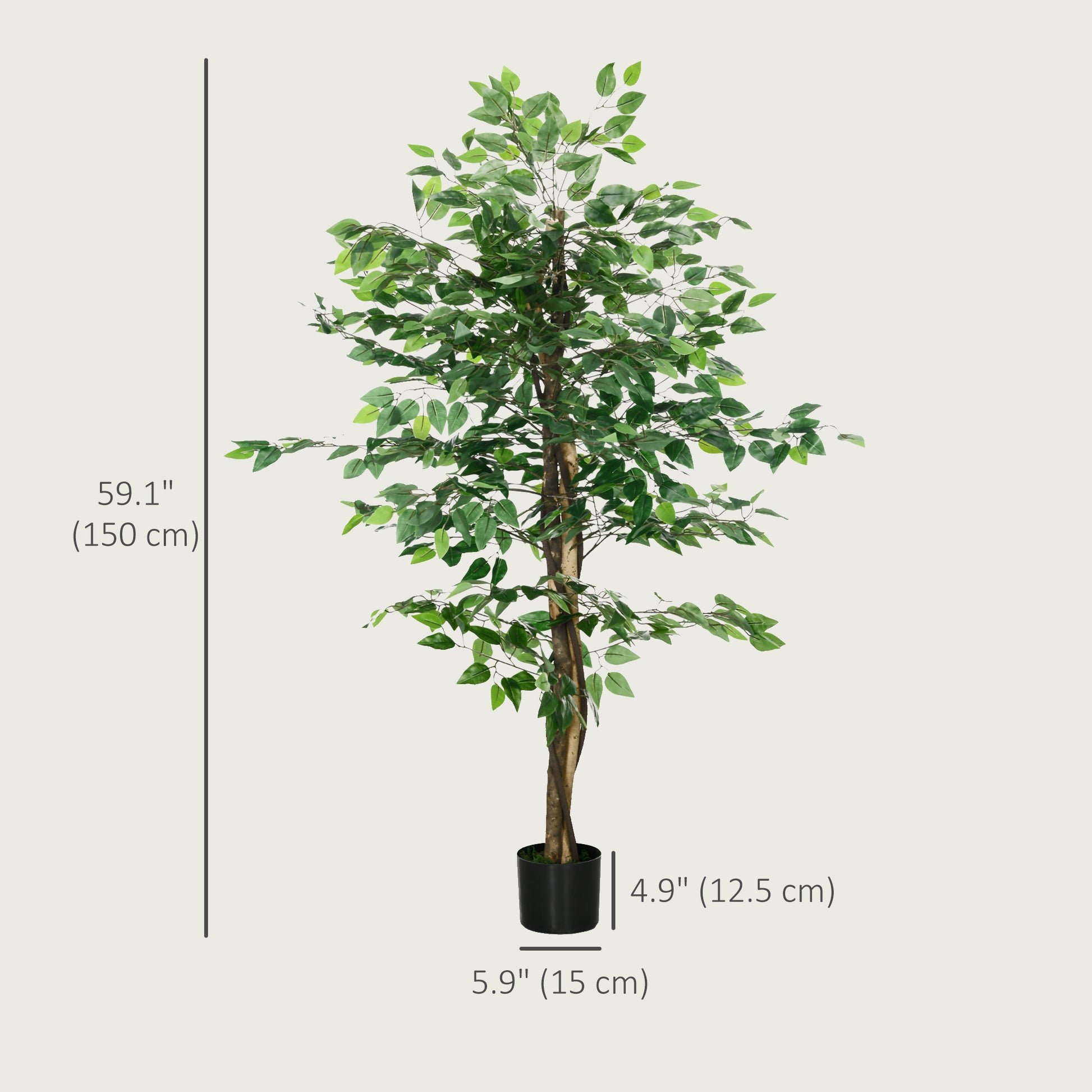 5ft Artificial Tree Ficus, Indoor Fake Plant with Pot, for Home Decor