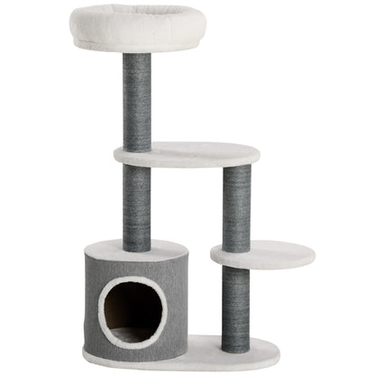 39" Cat Tree Tower, Multi-level Cat Activity Centre with Scratching Posts, Condo, Top Perch, Platforms, White