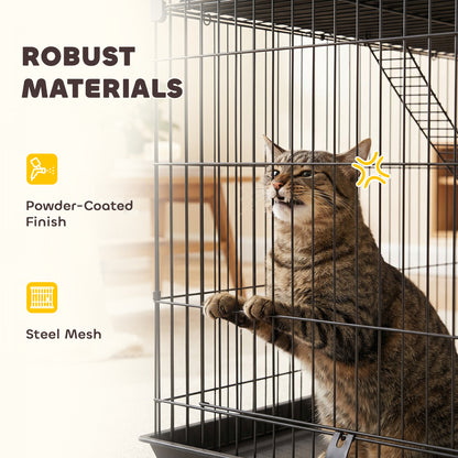 2-Tier Cat Cage Indoor, Detachable Metal Wire Kennel with Hammock, Platform, Tray and Cushion for 1-2 Kittens