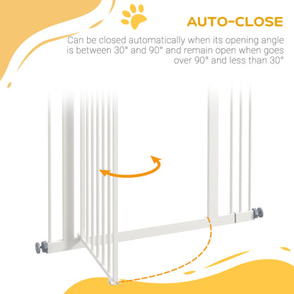 Extra Tall Dog Gate with Door, Pressure Fit, Auto Close, Double Locking for Doorways Hallways Stairs, 29"-34", White