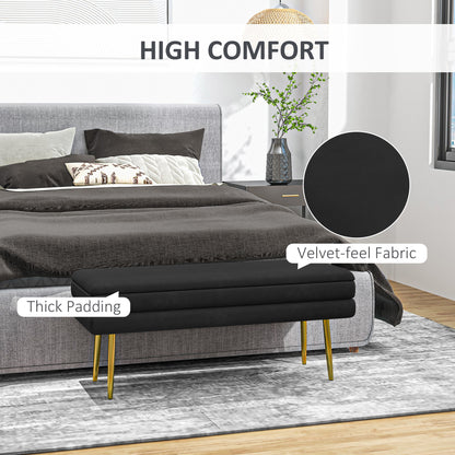 39" Storage Ottoman, Velvet End of Bed Bench with Steel Legs, Foot Stool with Storage for Bedroom, Living Room, Black