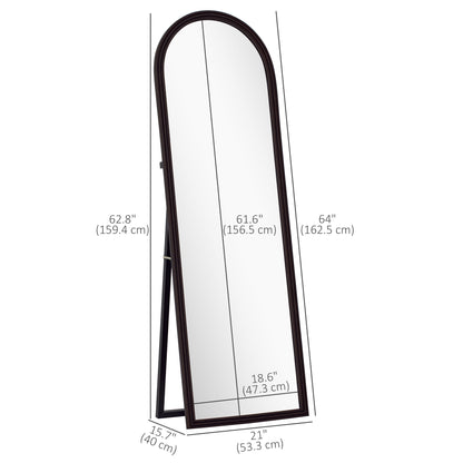 64" x 21" Full Length Mirror, Free Standing, Leaning or Wall, Arched Full Body Mirror, Brown Wood Grain