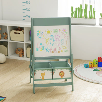 Qaba Art Easel for Kids, Double-Sided Whiteboard & Chalkboard with Paper Roll, 2 Storage Boxes, Gift for Boys, Girls, Green