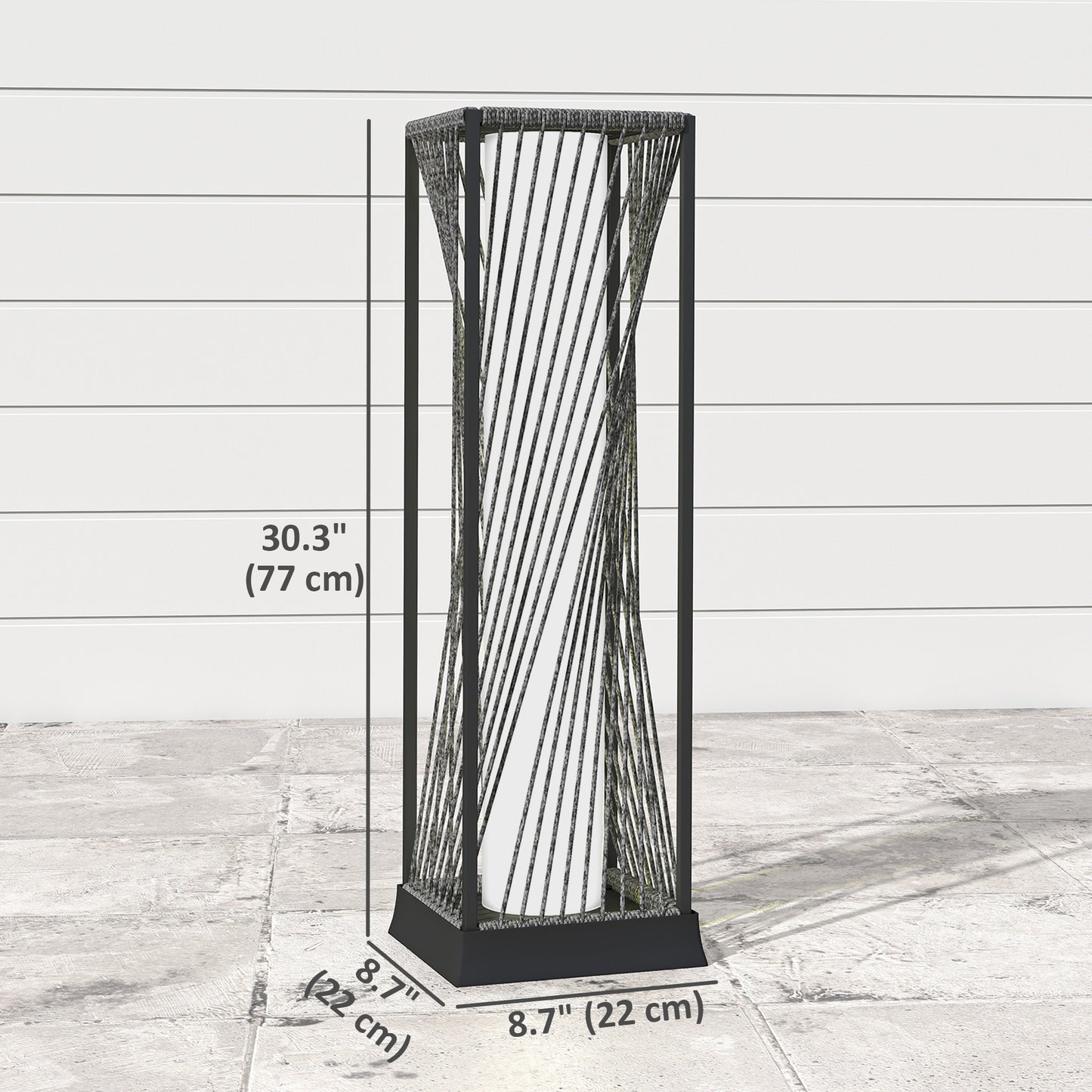 Rattan Solar Floor Lamp, Decorative Outdoor Lamp with Auto On/Off LED Lights, IP44 for Patio, Porch, Pathway, Grey