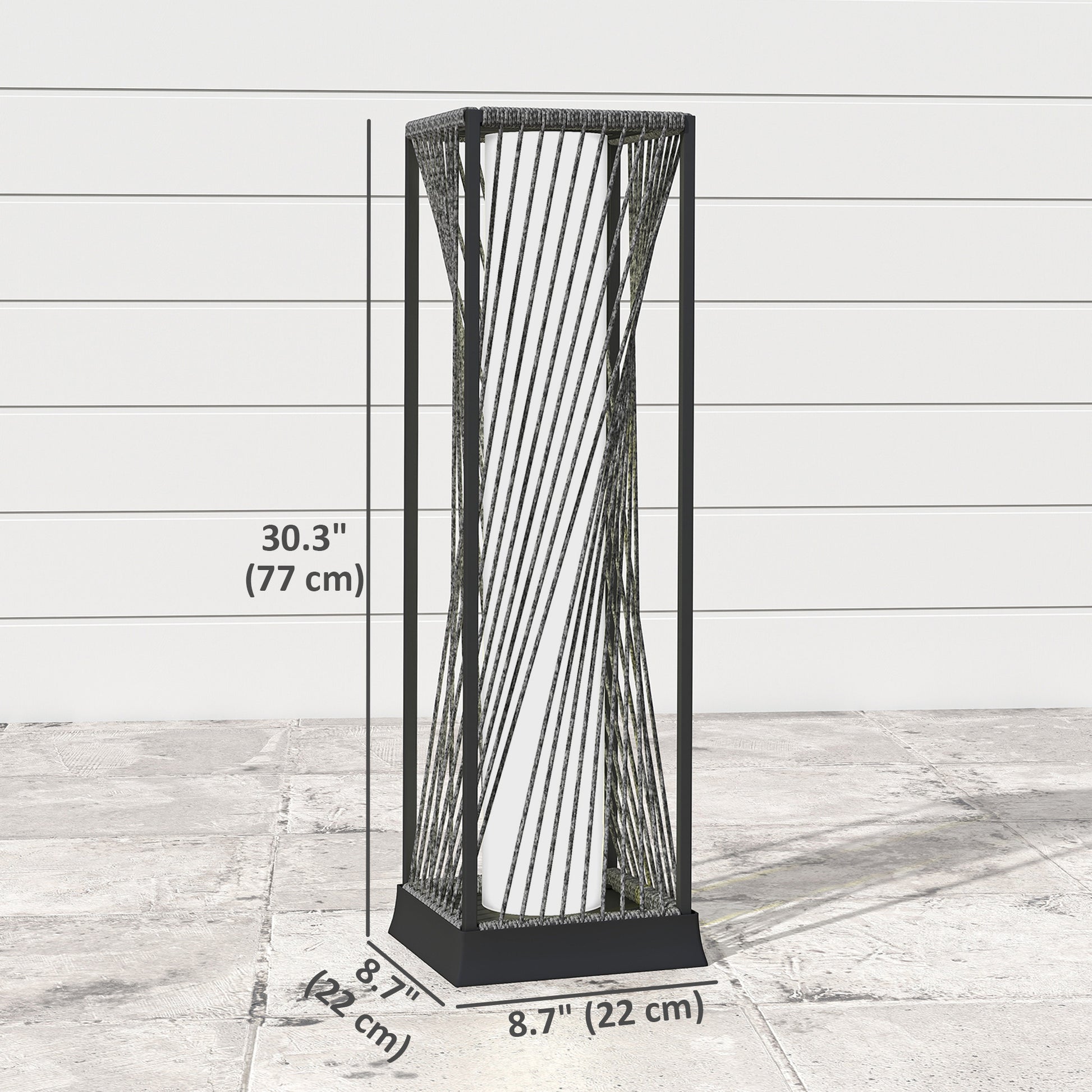 Rattan Solar Floor Lamp, Decorative Outdoor Lamp with Auto On/Off LED Lights, IP44 for Patio, Porch, Pathway, Grey