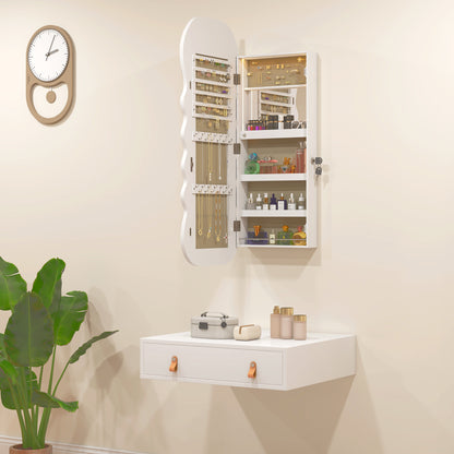 Jewelry Armoire Cabinet with Lights, Wall Mounted or Door Hanging Mirror Jewelry Cabinet with Full Length Mirror, White