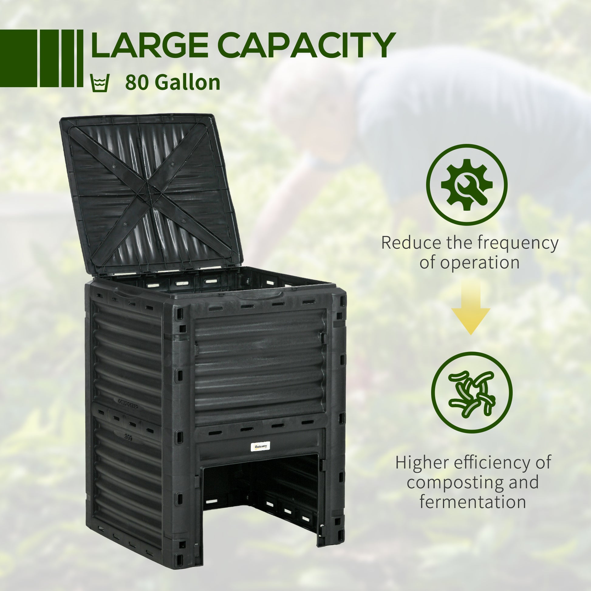 Outdoor Compost Bin Garden Container, Fast Creation of Fertile Soil Aerating Compost Box, 80 Gallon, Green